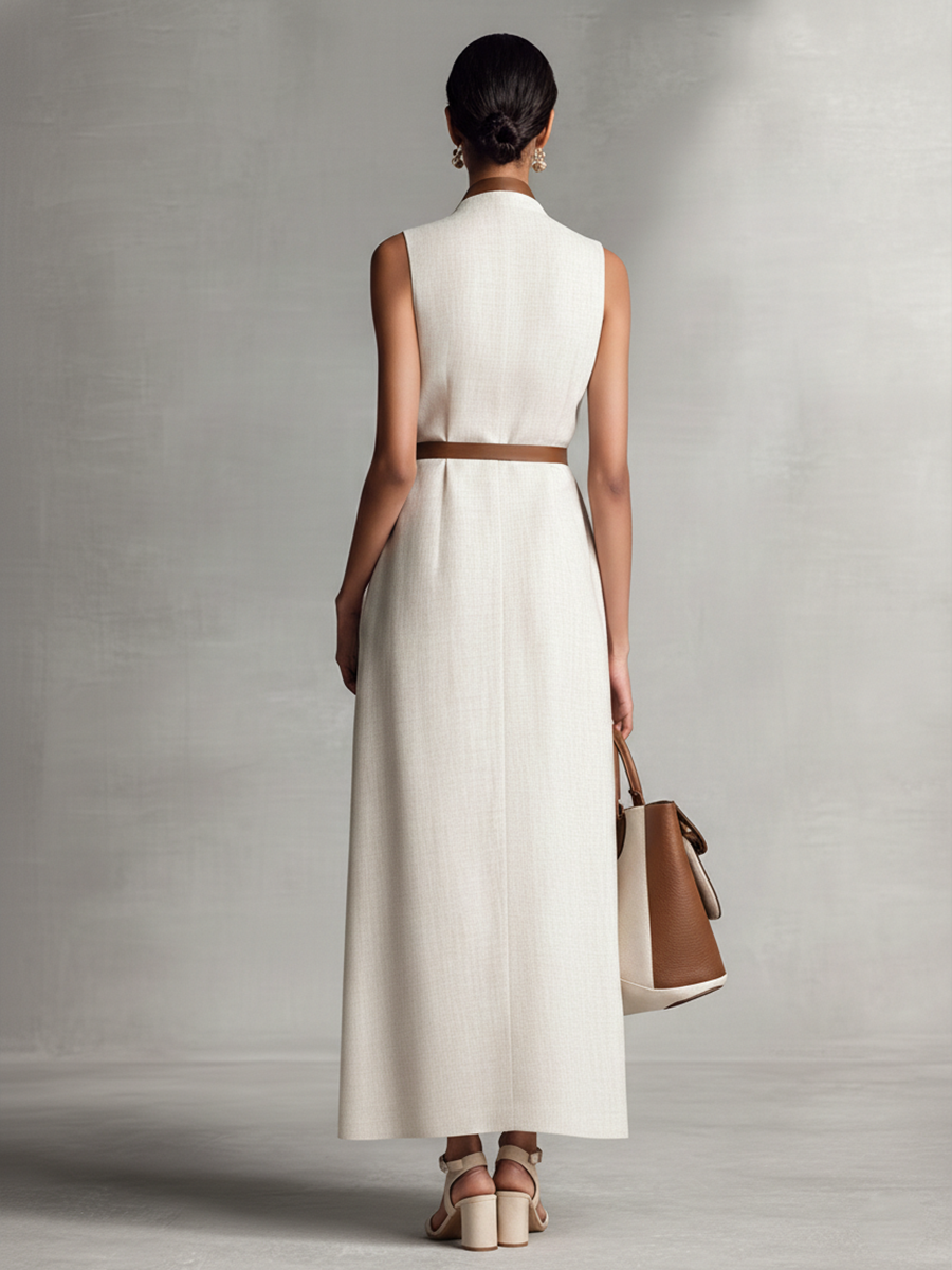 Cecilia | Abito Maxi in Lino con Vita Annodata