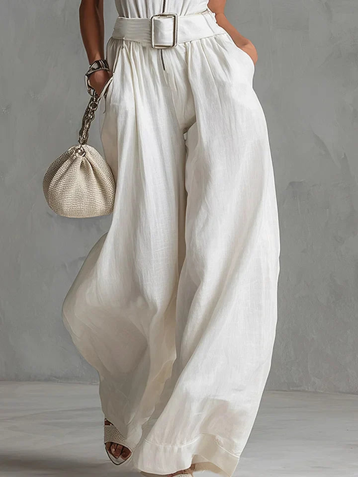 Jumpsuit Elegante da Città – Con Cintura, Senza Maniche, Fit a Gamba Larga • S1