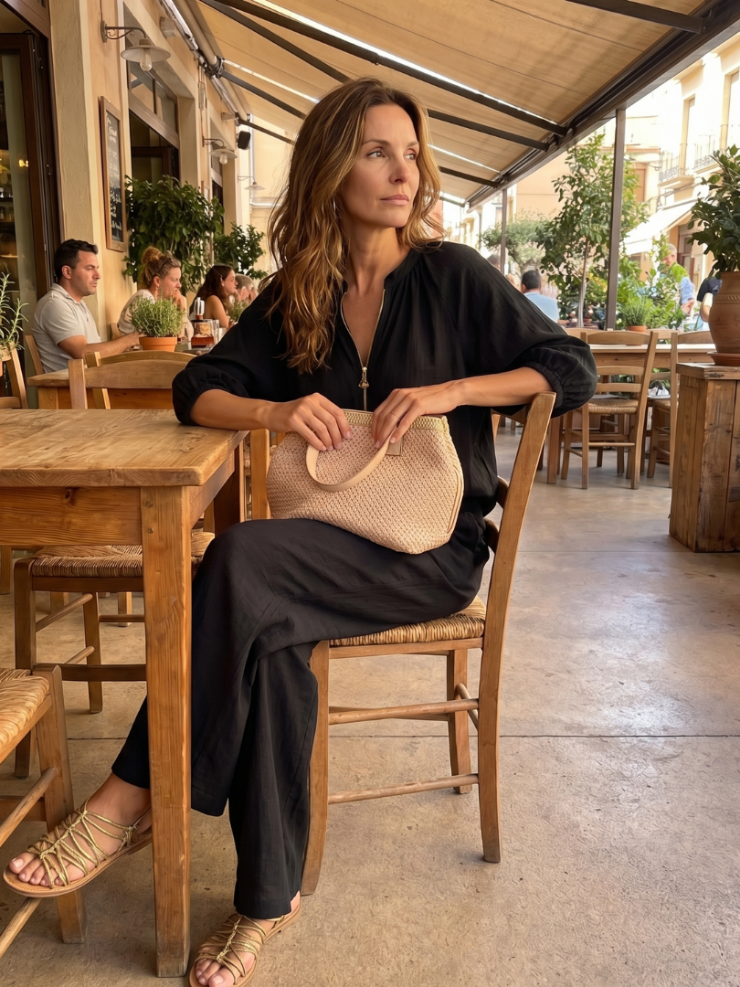 Natalia | Top Blouson con Zip Frontale e Pantaloni a Gamba Larga