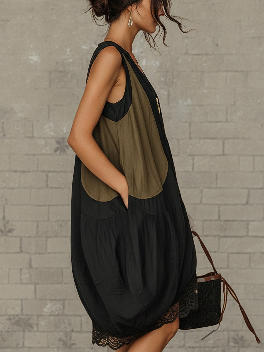 Inès | Abito Mini Tulipano con Zip Frontale Colorblock