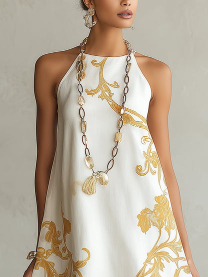Héloïse | Abito Mini in Pizzo Bianco con Motivi Dorati