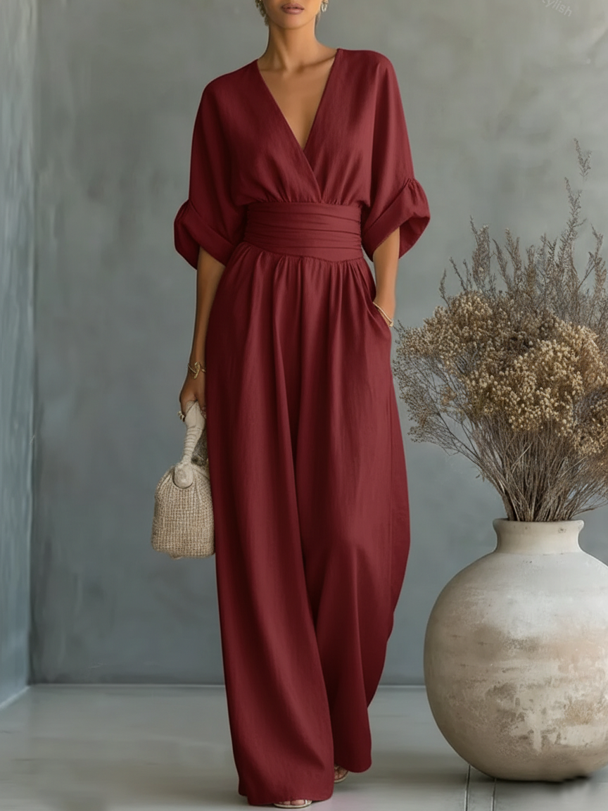 Combinazione elegante con scollo a V e vita alta