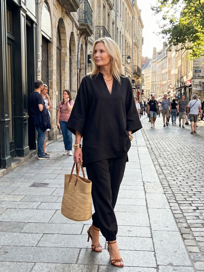 Georgiana | Set di Tunica a V e Pantaloni Arricciati