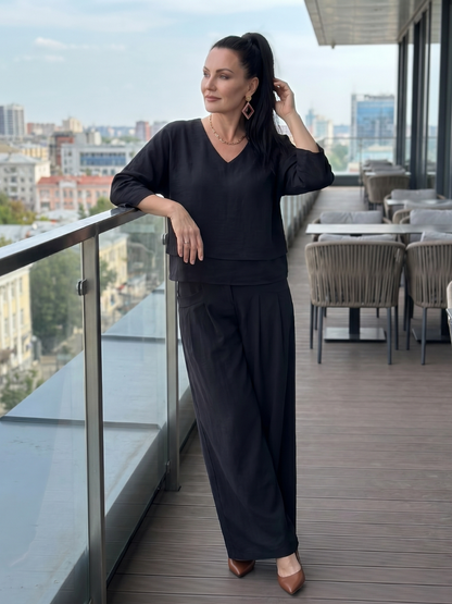 Fiume | Set Top a Strati con Pantaloni a Gamba Larga