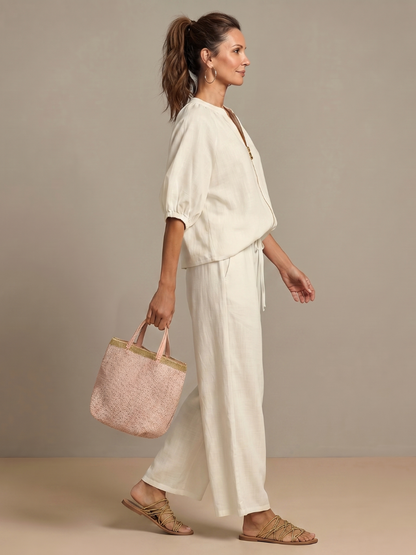 Natalia | Top Blouson con Zip Frontale e Pantaloni a Gamba Larga