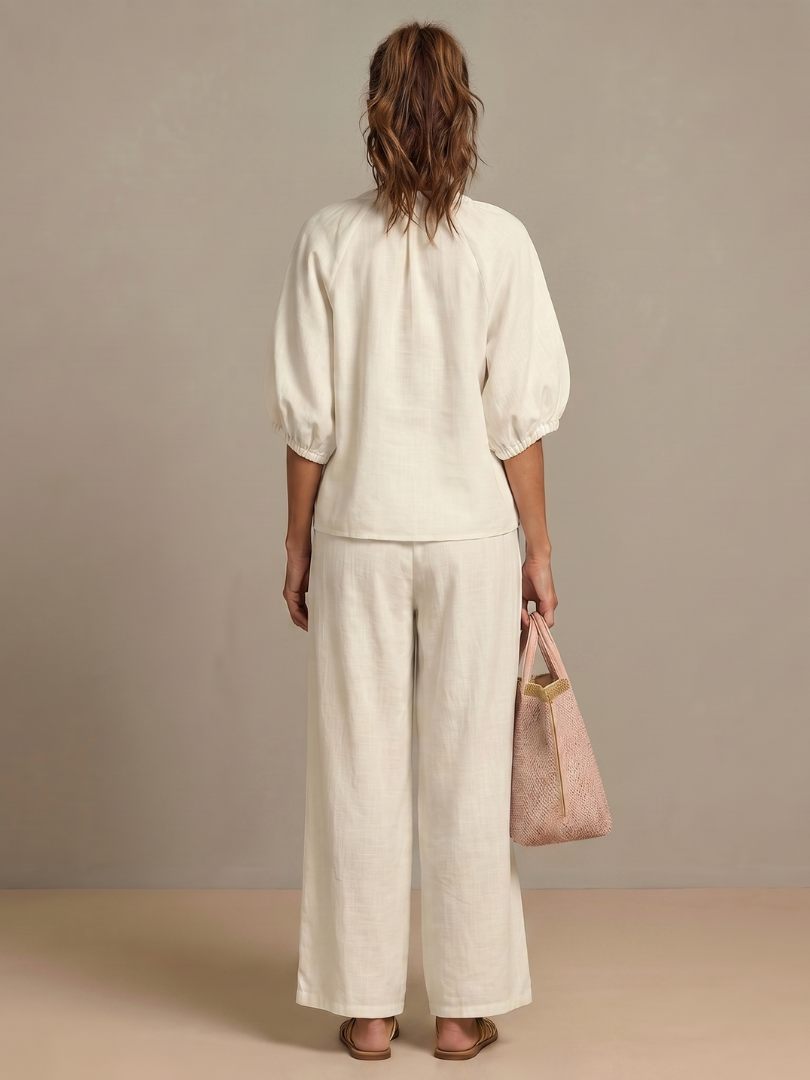Natalia | Top Blouson con Zip Frontale e Pantaloni a Gamba Larga