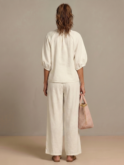 Natalia | Top Blouson con Zip Frontale e Pantaloni a Gamba Larga