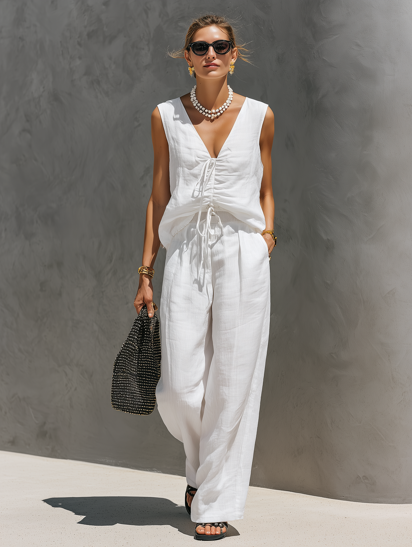Valentina | Completo Casual in Lino con Scollo a V