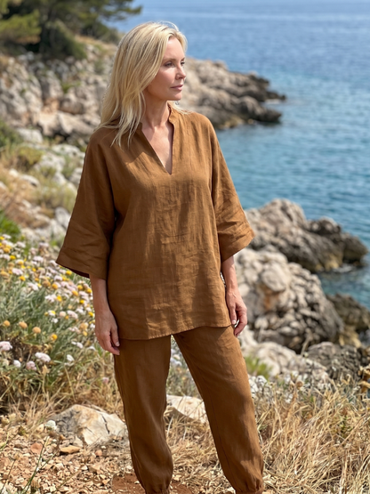 Georgiana | Set di Tunica a V e Pantaloni Arricciati