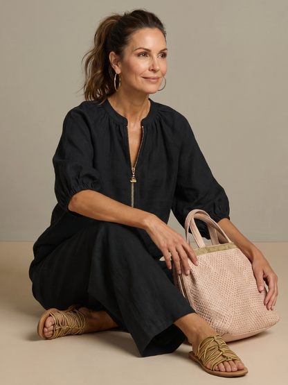 Natalia | Top Blouson con Zip Frontale e Pantaloni a Gamba Larga