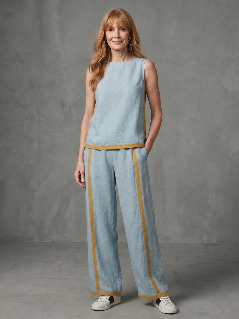 Inara | Set Top Senza Maniche e Pantaloni a Gamba Larga con Contrasto