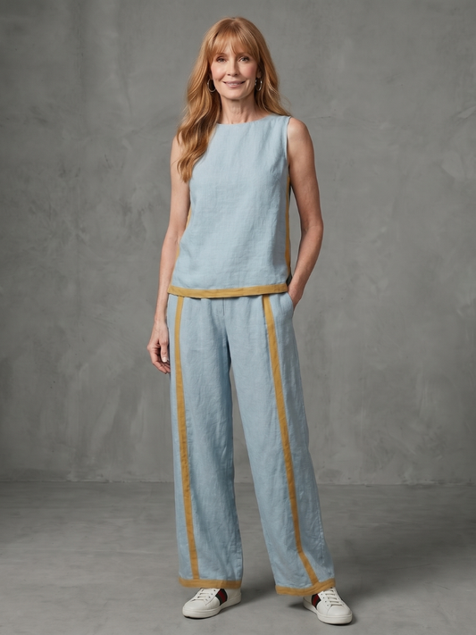 Inara | Set Top Senza Maniche e Pantaloni a Gamba Larga con Contrasto