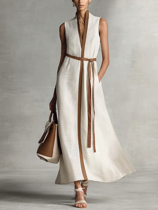 Cecilia | Abito Maxi in Lino con Vita Annodata