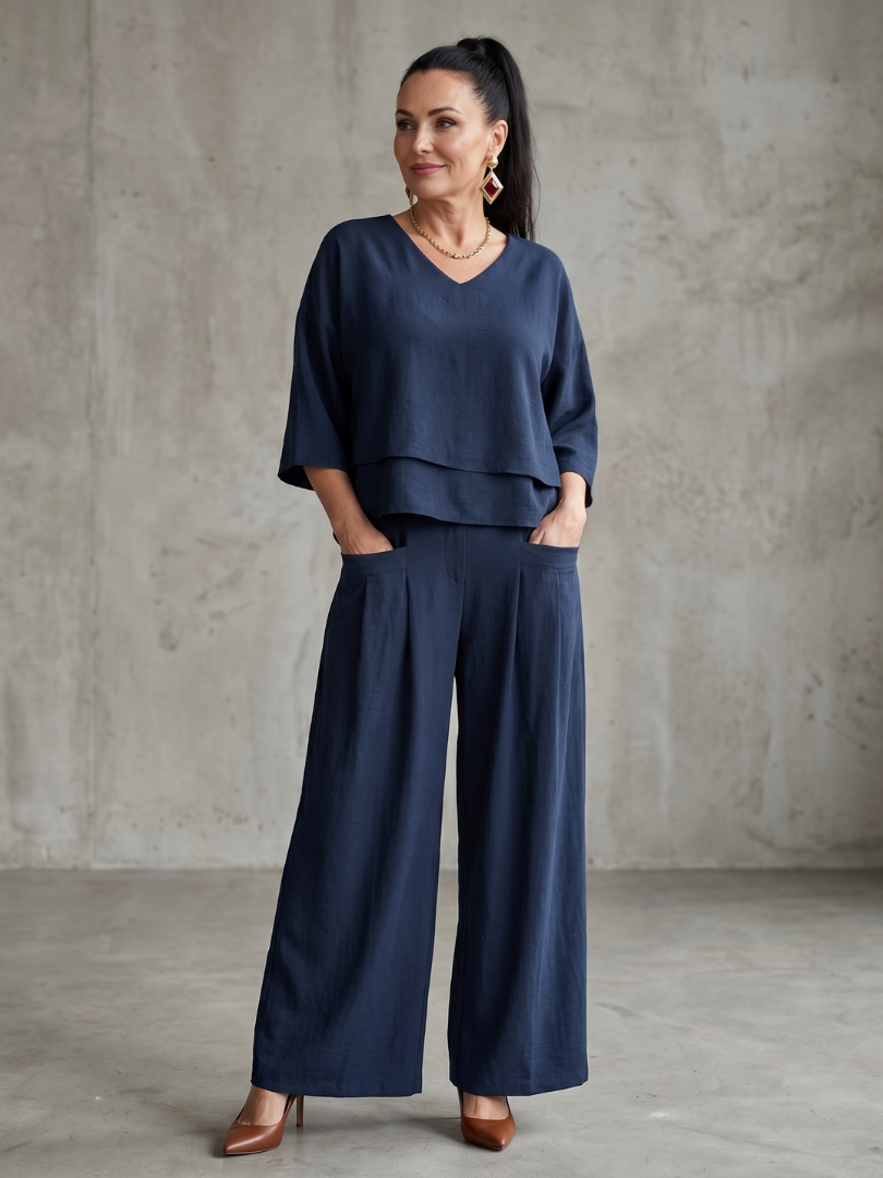 Fiume | Set Top a Strati con Pantaloni a Gamba Larga