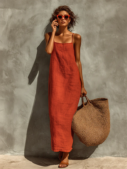 Ludovica | Abito Boho in Cotone con Scollo Quadrato
