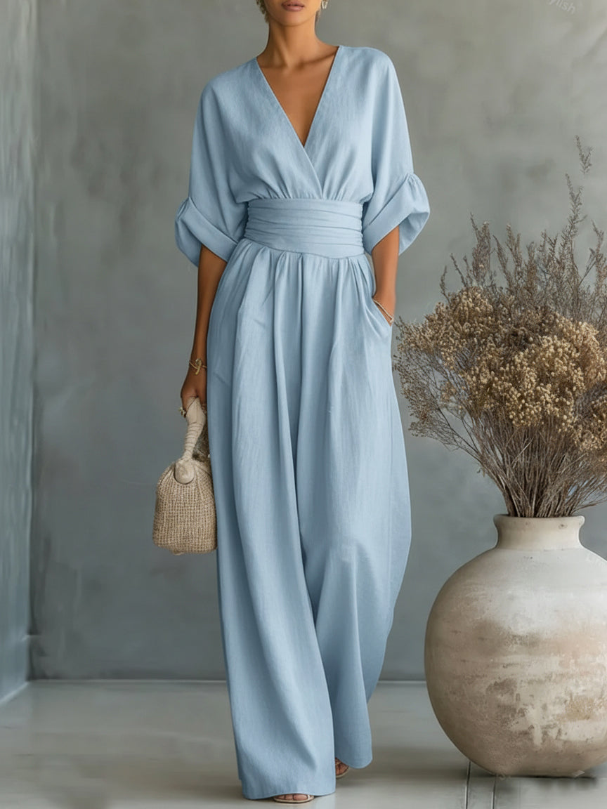Combinazione elegante con scollo a V e vita alta