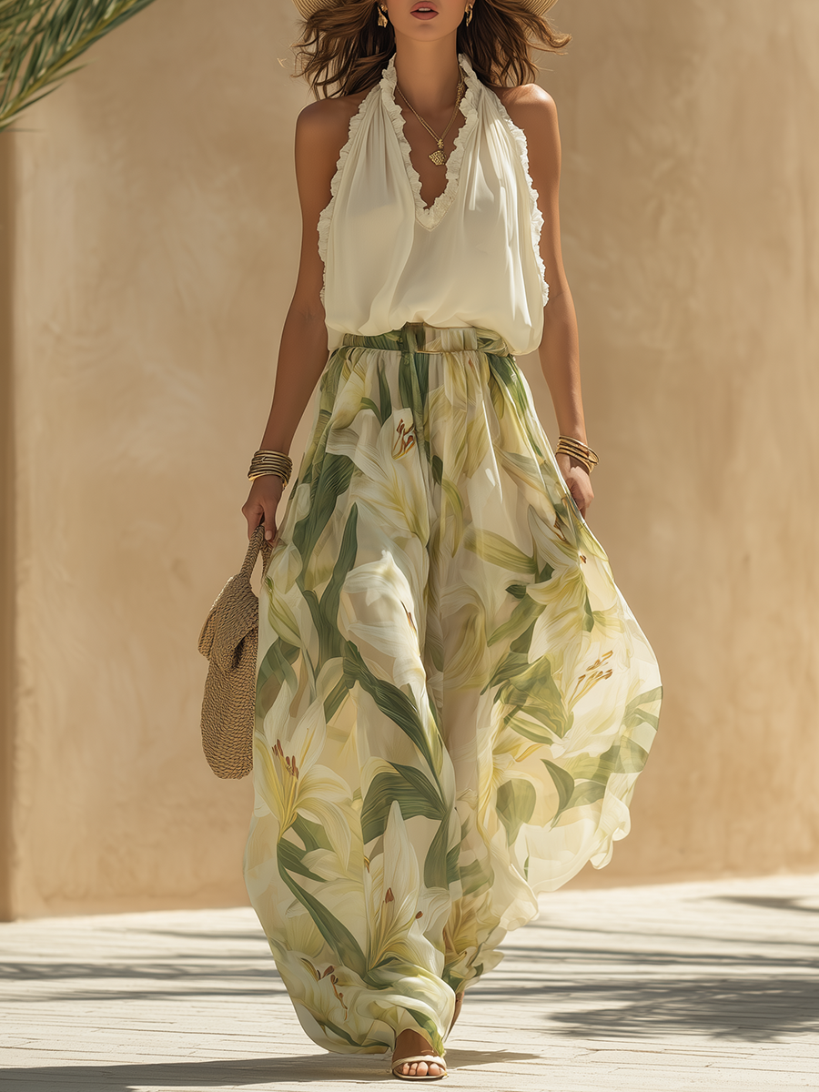 Lysandra | Elegante ensemble fluido con stampa di gigli