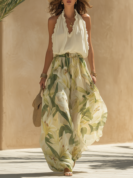 Lysandra | Elegante ensemble fluido con stampa di gigli