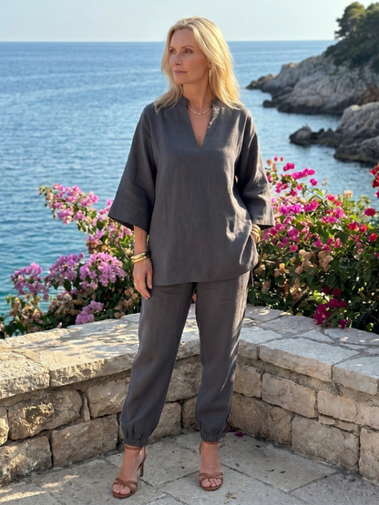 Georgiana | Set di Tunica a V e Pantaloni Arricciati