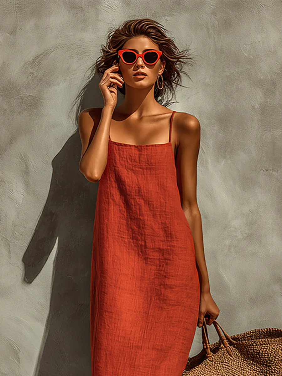 Ludovica | Abito Boho in Cotone con Scollo Quadrato