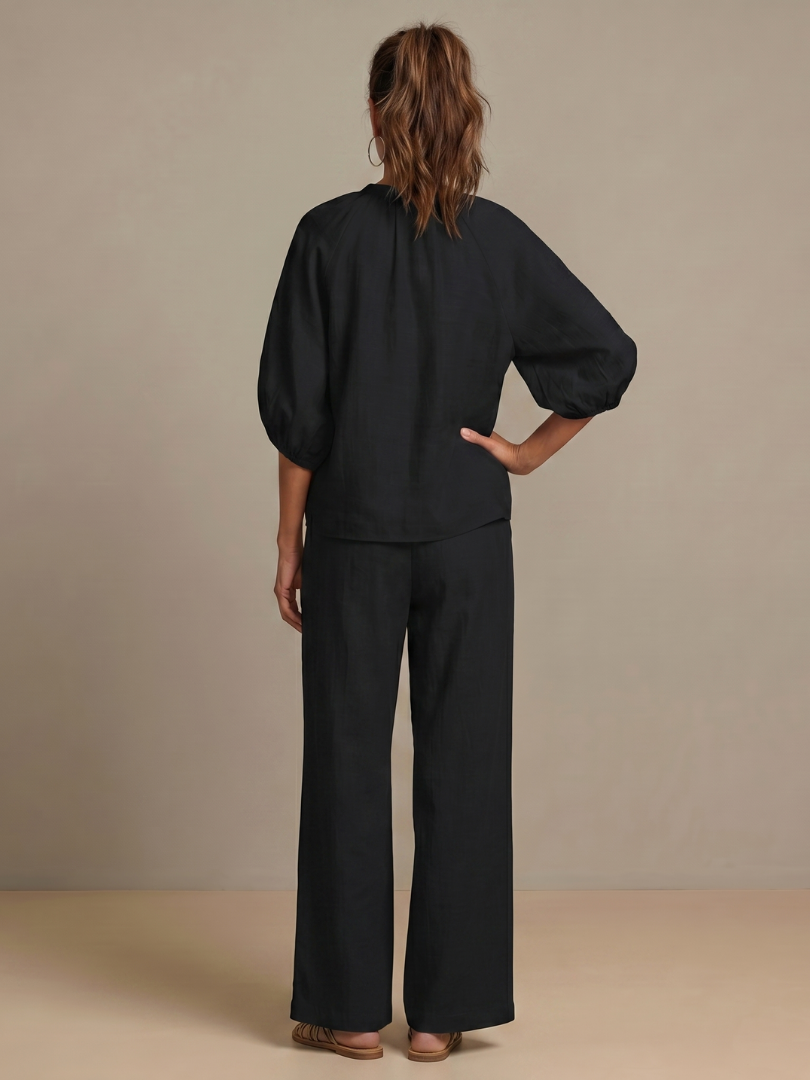 Natalia | Top Blouson con Zip Frontale e Pantaloni a Gamba Larga