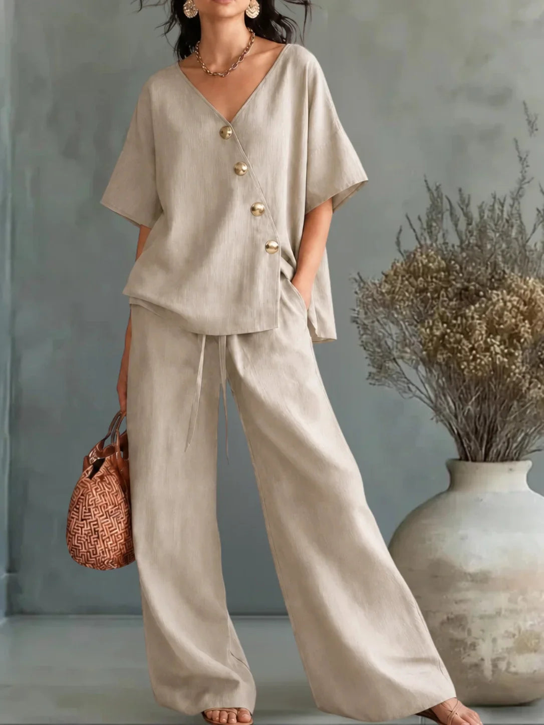Greta | Completo V-Neck con Bottoni