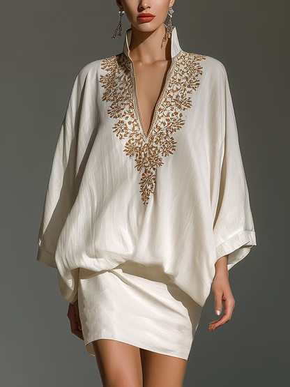 Set di Gonna Mini Elegante a V Collo Bianco