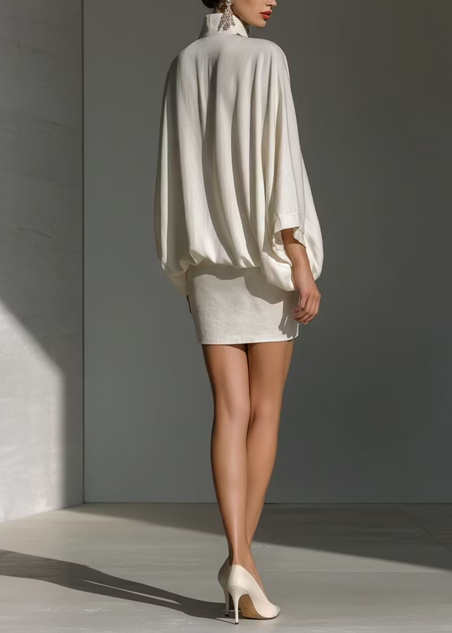 Set di Gonna Mini Elegante a V Collo Bianco