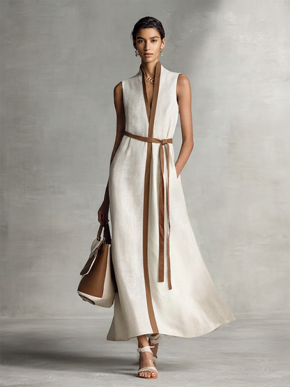 Cecilia | Abito Maxi in Lino con Vita Annodata