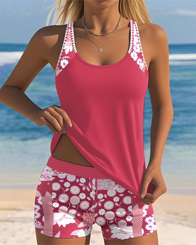 Daniela - Set da Bagno Florale con Pantaloni Corti
