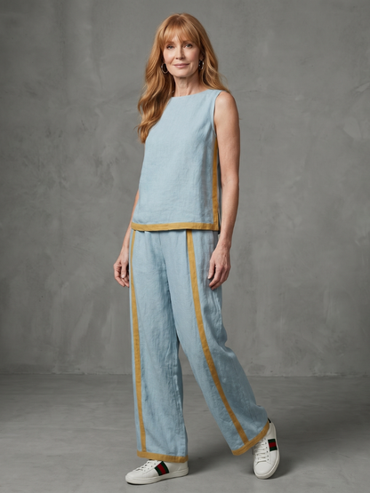 Inara | Set Top Senza Maniche e Pantaloni a Gamba Larga con Contrasto