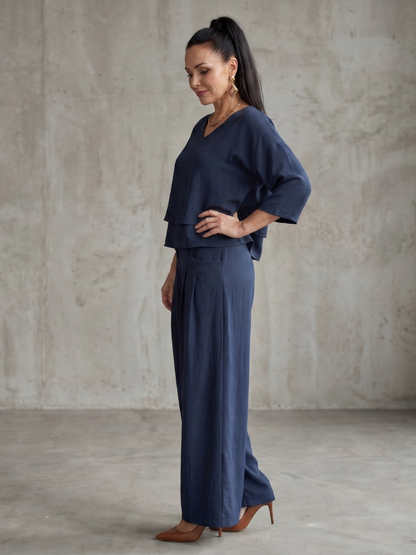 Fiume | Set Top a Strati con Pantaloni a Gamba Larga