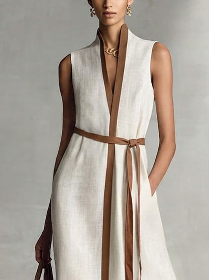 Cecilia | Abito Maxi in Lino con Vita Annodata