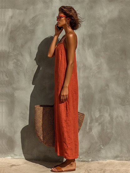 Ludovica | Abito Boho in Cotone con Scollo Quadrato