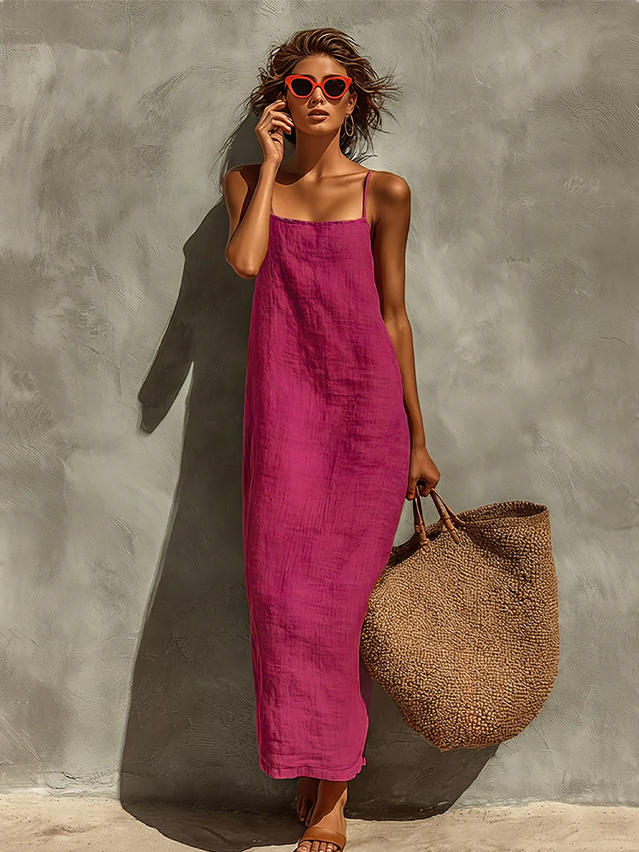 Ludovica | Abito Boho in Cotone con Scollo Quadrato