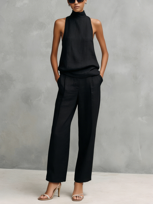 Federica | Completo Elegante in Lino con Collo Tondo