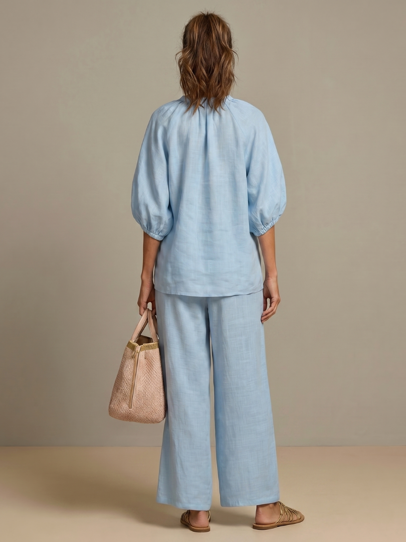Natalia | Top Blouson con Zip Frontale e Pantaloni a Gamba Larga