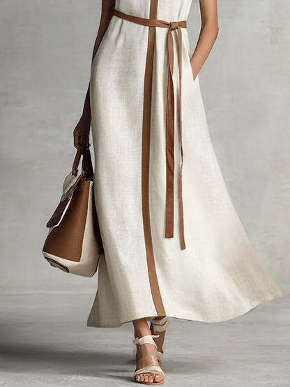 Cecilia | Abito Maxi in Lino con Vita Annodata