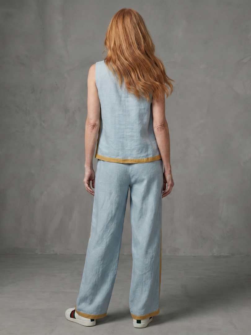 Inara | Set Top Senza Maniche e Pantaloni a Gamba Larga con Contrasto