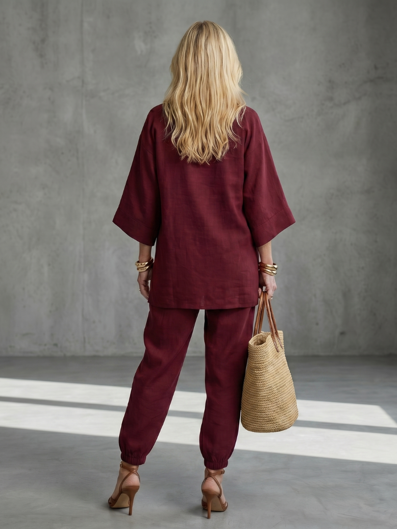 Georgiana | Set di Tunica a V e Pantaloni Arricciati