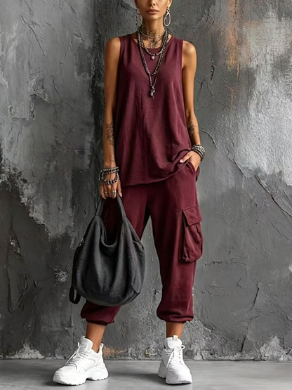 Completo Casual con Gilet Grigio Scuro e Pantaloni Cargo Jogger
