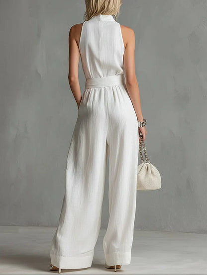 Jumpsuit Elegante da Città – Con Cintura, Senza Maniche, Fit a Gamba Larga • S1