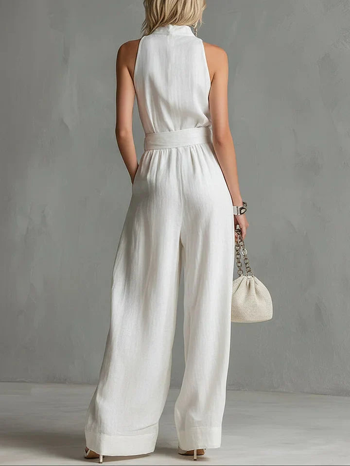 Jumpsuit Elegante da Città – Con Cintura, Senza Maniche, Fit a Gamba Larga • S1