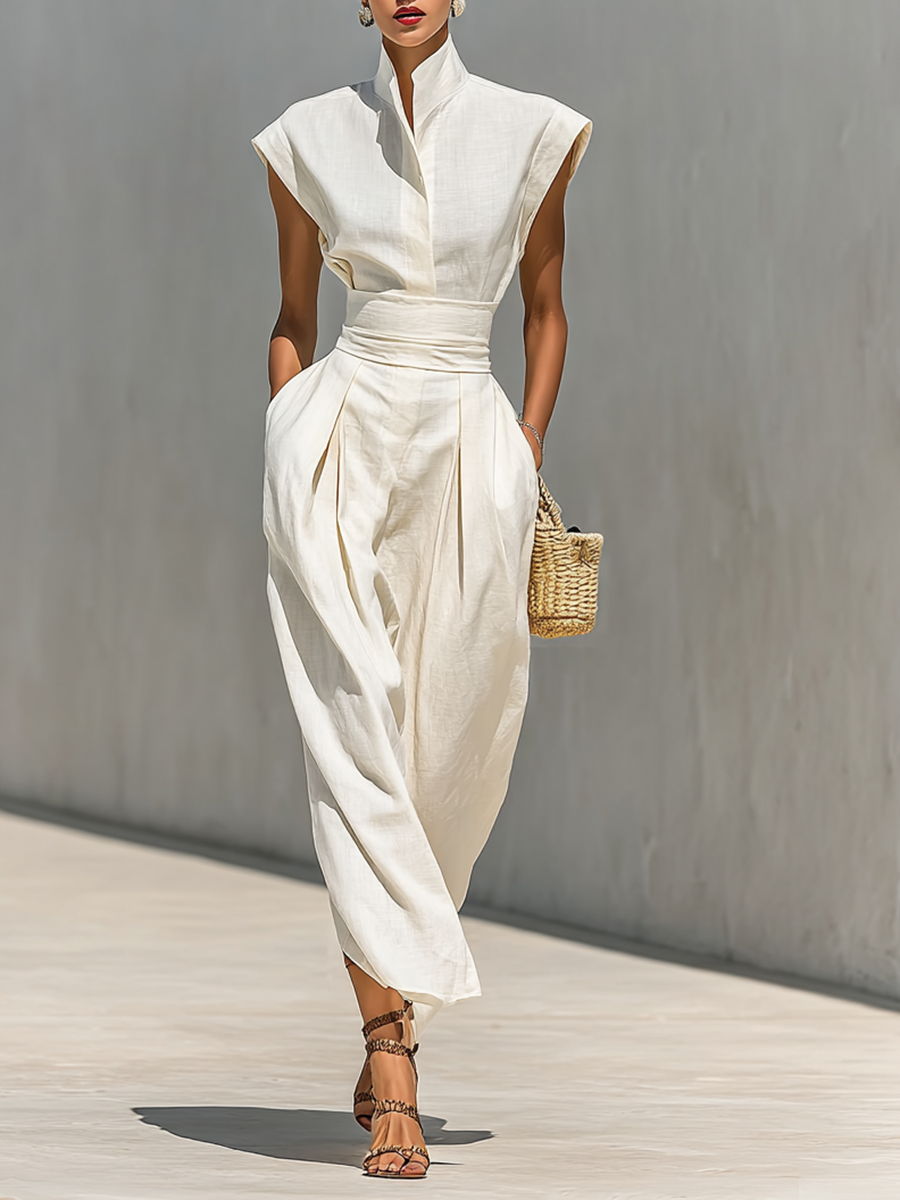 Abito Maxi Donna in 100% Cotone Puro con Collo Revers