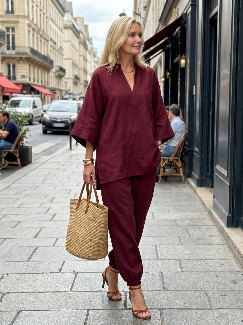 Georgiana | Set di Tunica a V e Pantaloni Arricciati