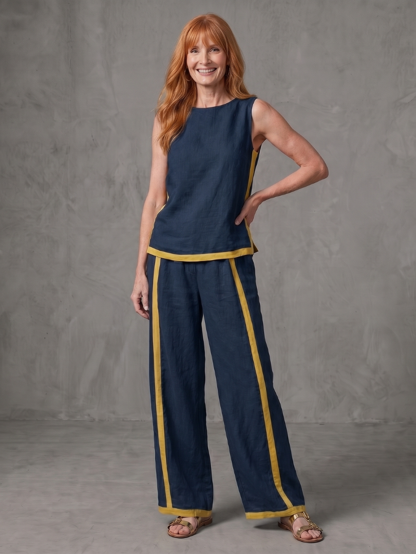 Inara | Set Top Senza Maniche e Pantaloni a Gamba Larga con Contrasto