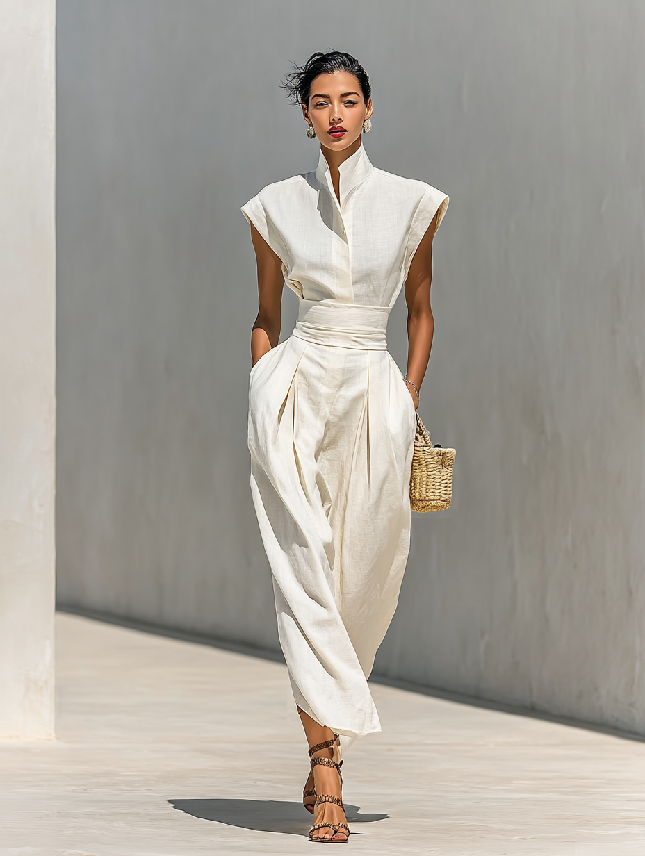 Abito Maxi Donna in 100% Cotone Puro con Collo Revers