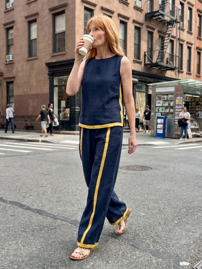 Inara | Set Top Senza Maniche e Pantaloni a Gamba Larga con Contrasto