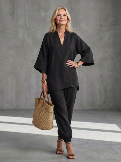 Georgiana | Set di Tunica a V e Pantaloni Arricciati