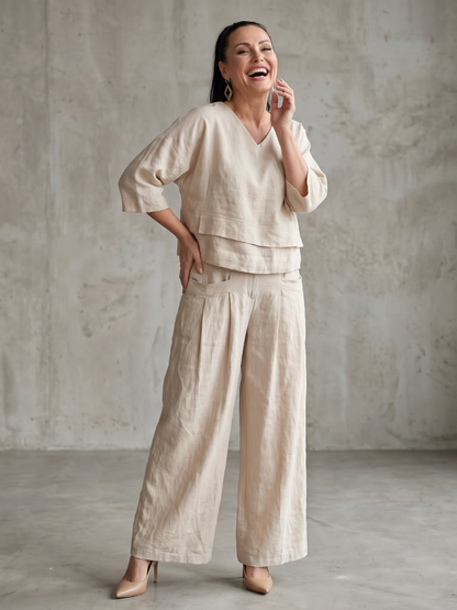 Fiume | Set Top a Strati con Pantaloni a Gamba Larga